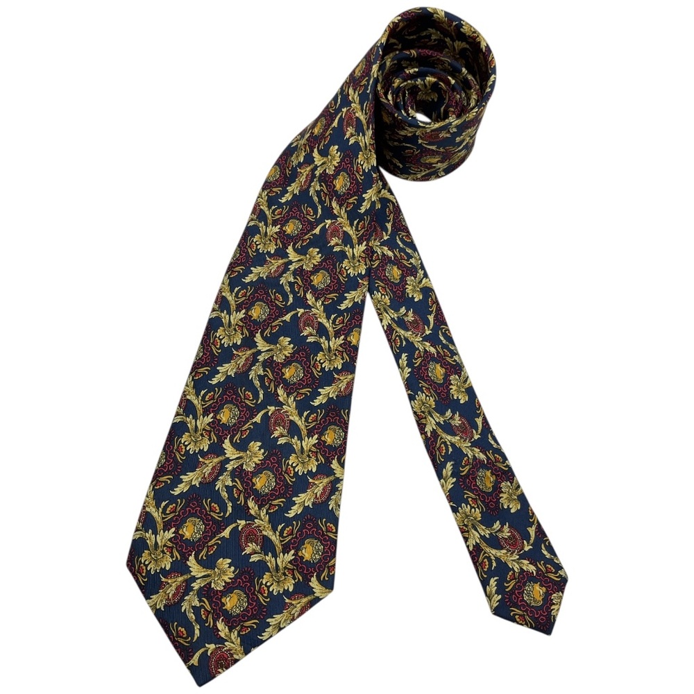 NINA RICCI Navy/Gold/Burgundy Baroque Lion Head Silk LUXURY Tie HANDMADE FRANCE